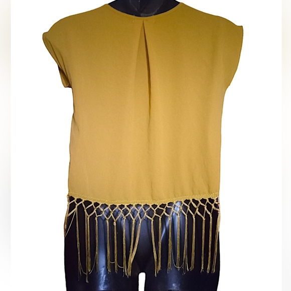 JON & ANNA | Mustard Yellow/Gold Sleeveless With Fringe Tassel Top | Small - Picture 2 of 5